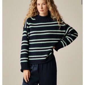 NWT J.Crew 2025 Rollneck Sweater Striped Navy Green White Small